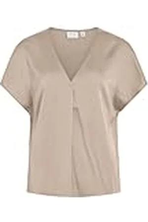 VILA Dames Viellette V-hals S/S Satin Top-Noos blouse met korte mouwen, , 34