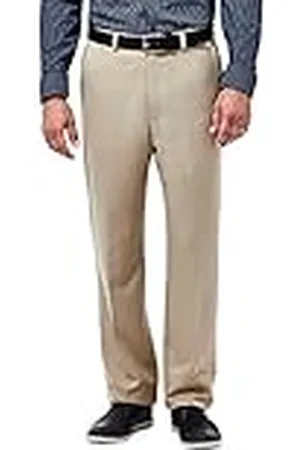 HAGGAR Cool 18 Flat Front Informele herenbroek met klassieke pasvorm en verborgen verlengbare tailleband, Donkere Taupe, 32W / 30L