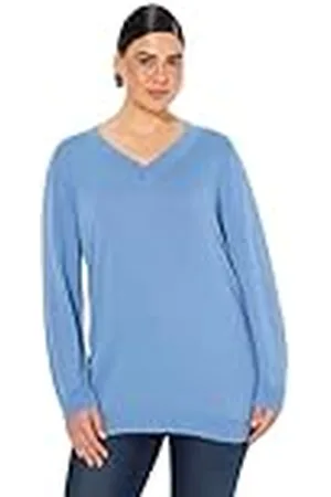 Ulla Popken Damestrui, grote maten, plus size, V-hals, lange mouwen, zacht fijn gebreid, , 62/64 NL