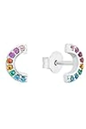 QS by s.Oliver Oorbellen 925 sterling zilveren meisjes kinderoorbellen, met zirkonia synth., 0,4 cm, zilver, regenboog, Wordt geleverd in sieraden geschenkverpakking, 2031533