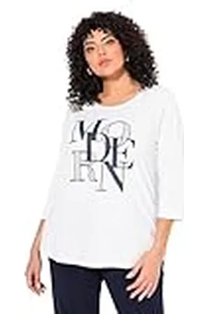 Ulla Popken Dames grote maten grote maten plus size shirt, modern, klassiek, ronde hals, 3/4 mouw, , 50-52