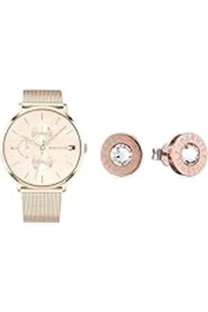 Tommy Hilfiger Dames multiwijzerplaat kwarts horloge met roségouden armband 1781944 & Jewelry 2700752 Oorstekers voor dames, roestvrij staal