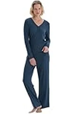 Dagi Dames Navy Lineair Bedrukt Geborduurd Katoen Modal Shirt Broek Pyjama Set, M, , M