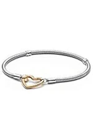 PANDORA Moments Herzverschluss Schlangen-Gliederarmband aus Sterling-Silber und 14 Karat vergoldeter Metalllegierung - kompatibel Moments Armbänder - Größe: 19cm