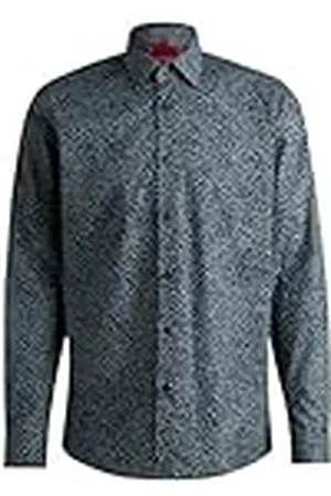 HUGO BOSS Heren Valerio Gedrukt modern fit overhemd in katoenen popeline, Grijs, 48