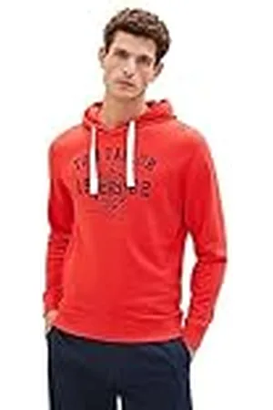 TOM TAILOR Basic hoodie voor heren met logo-print, 15220-krachtig rood, L