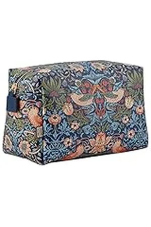 William Morris At Home Strawberry Thief grote blauwe waszak | toiletartikelen en beauty essentials | veganistisch leer | aardbeiendief print | perfect reiscadeau, , L, Aardbei dief
