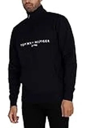 Tommy Hilfiger Heren Logo Mock Neck Rits Logo Sweatshirt met Kangoeroezak, , XXL, Blauw (Woestijnhemel), XXL