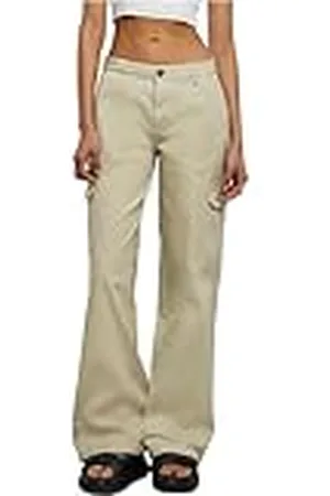 Urban classics Dames Ladies High Waist Straight Denim Cargo Pants, , 30