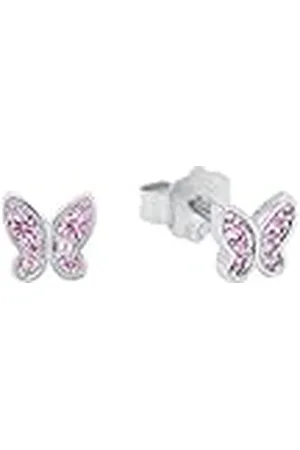 QS by s.Oliver 925 sterling zilveren kinderoorbellen voor meisjes, met zirkonia synth., 0,5 cm, zilver, vlinder, wordt geleverd in een geschenkverpakking voor sieraden, 2036822