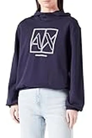 Armani Exchange Vrouwen Duurzaam diagonaal French Terry, Hooded Sweatshirt, Blauw, XL, , XL