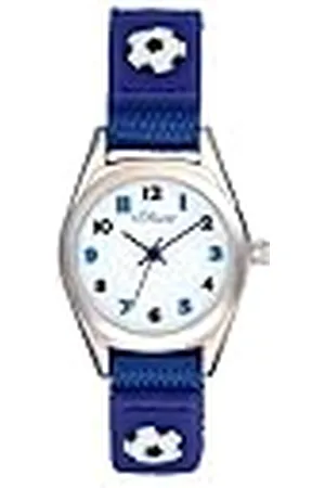 QS by s.Oliver Polshorloge voor jongens en kinderen, analoog, met nylon band, zilver, 3 bar waterdicht, geleverd in horlogegeschenkverpakking, 2036766