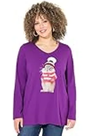 Ulla Popken Dames grote maten grote maten plus size kerstshirt, eekhoorn, V-hals, lange mouwen, , 54-56