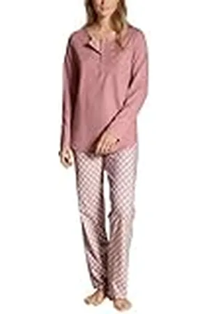 Calida Lovely Nights Lange damespyjama, van 100% biologisch katoen, met stof beklede elastische tailleband, , 36-38