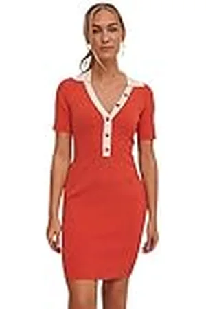 NA-KD Gebreide jurk met geribde details, kruidig, rood, medium