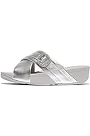 FitFlop Dames Lulu Crystal-Buckle Metallic-Leather Cross Slides Sandaal, , 41 EU