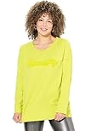 Ulla Popken Dames grote maten grote maten shirt plus size shirt, flockprint, A-lijn, ronde hals, lange mouwen, open rand, , 42-44