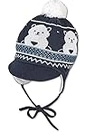 Sterntaler Baby jongens muts baby pompon muts beer muts - muts baby, pet kinderen - van katoen met bindband - middenblauw, , 49 cm