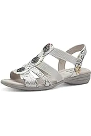 Jana Softline 8-28165-42 149 Damessandalen, wit/bloem, comfortabele extra brede alledaagse schoen, feestelijk, elegant, platte sandalen, 39 EU breed, Witte bloem, 39 EU Breed