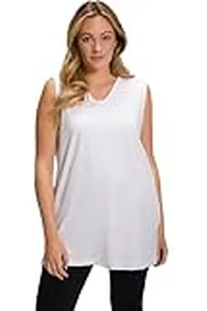 Ulla Popken Dames top, V-hals, relaxed, mouwloos, katoenen T-shirt, , 46/48 NL
