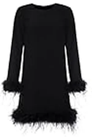 Swing Roxy Elegante feestelijke jurk voor dames, partyjurk, avondjurk, cocktailjurk, baljurk met natuurlijke veren, lange mouwen, , maat 42 (XL), , XL