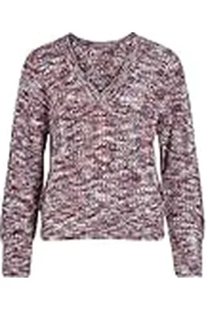 VILA VIDIRMA REV V-hals L/S KNIT TOP, Bijou Blue/Detail:Plum Perfect/Birch/Polignac, M