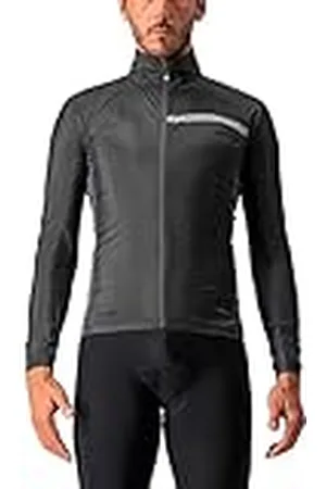 Castelli Squadra Stretch herenjas, winddichte ritssluiting shell met hoge kraag voor racefietsen en grindfietsen, fietsen, Licht Zwart/Donker Grijs, XXL