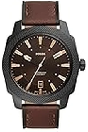 Fossil Machine Horloge voor heren, Quartz uurwerk met roestvrij stalen of leren band, Brown and Black