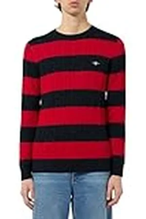GANT Heren Gestreepte Katoenen Cable C-Neck Pullover, , M