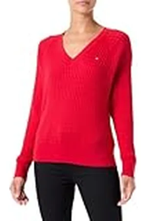 Tommy Hilfiger Dames CO Cable V-NK Sweater WW0WW43093, Trui, Rood, M, , M