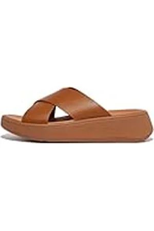 FitFlop Vrouwen F-Mode lederen platte kruis slippers wig sandaal, , 36 EU
