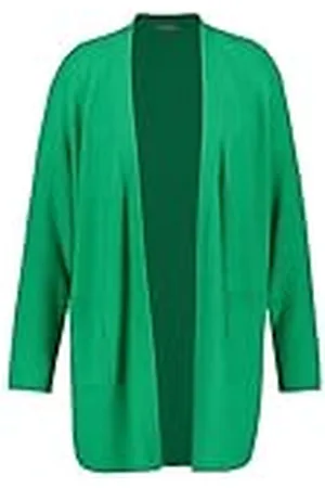 Samoon Knuffelige lange cardigan voor dames, lange mouwen, overgesneden schouders, gebreide cardigan, effen kleuren, , 44/Grote maat