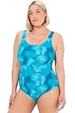 Ulla Popken Badpak voor dames, grote maten, plussize, bedrukt, zonder zachte cups, ronde hals, , 42/44 NL