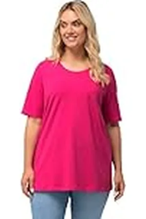Ulla Popken T-shirt, A-lijn, ronde hals, halflange mouwen voor dames, Hot Pink, Fuchsia, 50/52 NL