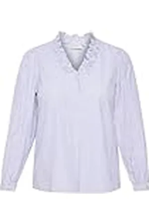 Kaffe Plus-Size Dames Shirt V-hals Frill Collar Lange Mouwen Casual Fit, , 48