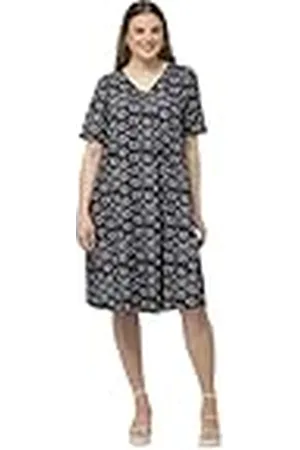 Ulla Popken Dames, grote maten, midi-jurk, bedrukt, met knoop aan de hals, , 54/56 NL