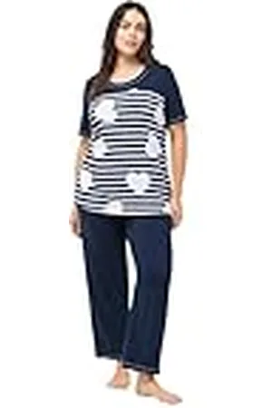 Ulla Popken Dames, grote maten, pyjama, strepen & hart, , 54-56