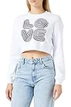 Moschino Dames cropped fit lange mouwen ronde hals sweatshirt, optisch wit, 42, , 42