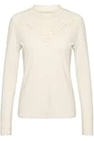 Cream Damesblouse, kant, details, jersey, lange mouwen, slim fit, dames, , XS