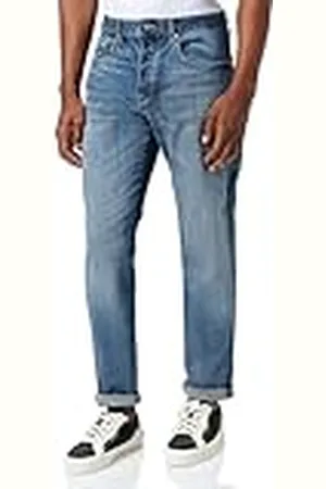 Armani Exchange Heren taps toelopende comfortabele katoenen denim medium blauwe jeans, , 28W