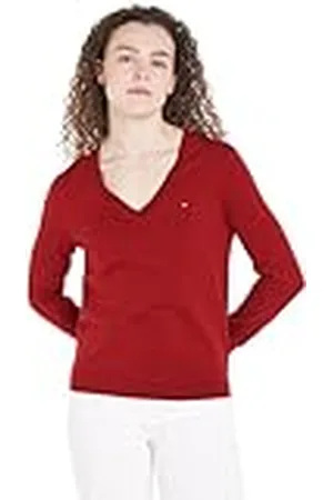 Tommy Hilfiger Dames CO Jersey Stitch V-NK Sweater WW0WW40098, Trui, Rood, XXS, , XXS