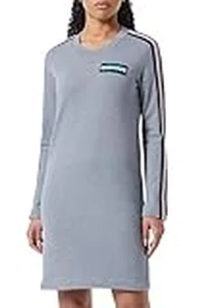 Moschino Dames Regular Fit Lange Mouwen met Striped Tape Along Shoulders Mouwen en Logo Patch Op linkerborst Jurk, , 38