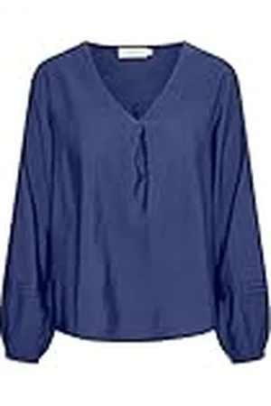 Cream Balloon damesblouse met mouwen, V-hals, , 32