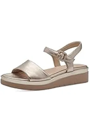 Tamaris Comfort 8-88708-42 909 LT Wedge Plateau voor dames, comfortabele extra brede alledaagse schoen, feestelijk, elegant, platte sandalen, 41 EU breed, Lt , 41 EU Breed