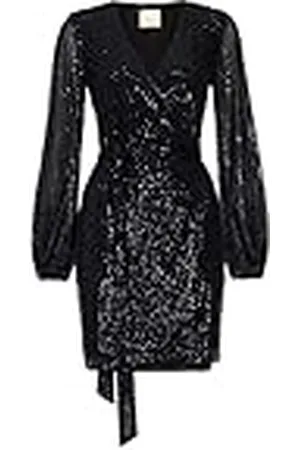 Swing INES | Zwarte mini-jurk voor dames | elegante feestelijke partyjurk | avondjurk | bruiloftsjurk | glanzende korte jurk | glitterjurk | sexy | lange mouwen 36 (S), , S