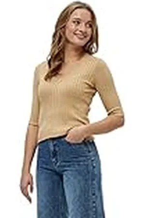 Peppercorn Tana V-hals Halve Mouw Rib Pullover | Bruine Truien Voor Vrouwen UK | Lente Dames Truien | Maat L