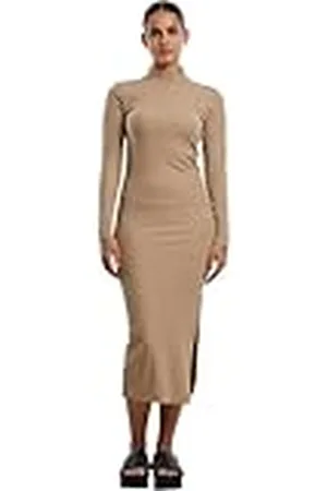 Urban classics Damesjurk Rib Longlseeve Mockneck Dress, lange mouwen maxi-jurk met rolkraag, slim fit, , XS