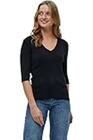Peppercorn Tana V-hals Halve Mouw Rib Pullover | Zwarte Truien Voor Vrouwen UK | Lente Dames Truien | Maat XL