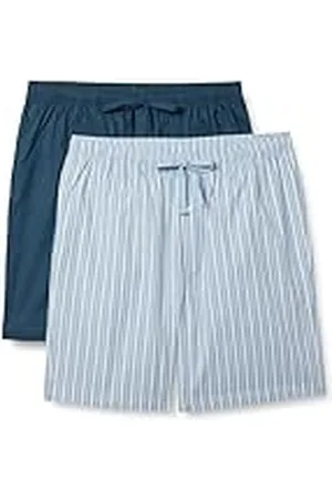 Amazon Katoenen popeline pyjamabroek voor heren, verpakking van 2 stuks, indigo/strepen, maat L