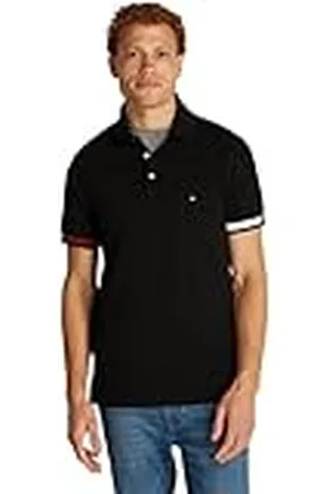 Tommy Hilfiger Heren vlag manchet slanke polo MW0MW37518 S/S Polo, zwart, 3XL, , 3XL grote maten